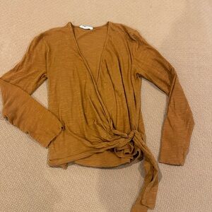 All in Favor Long Sleeve Wrap Top in Warm Brown / Gold